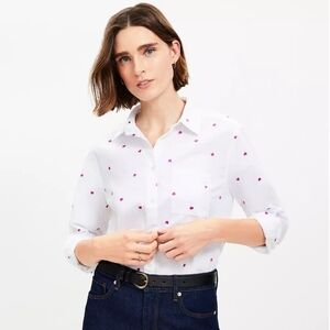 White Button-Up Shirt with Pink Accents